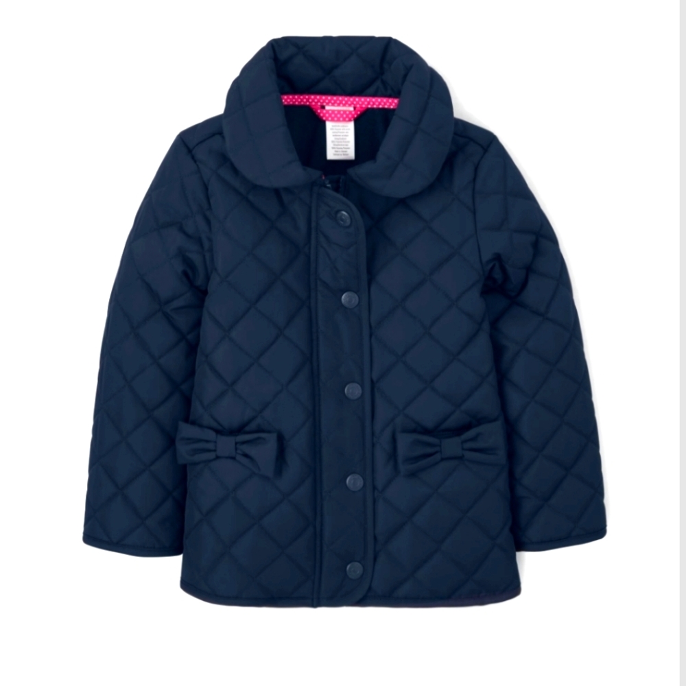 Girls Quilted Jacket - Uniform - Navy Slate
